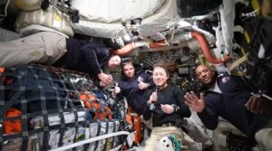 The Artemis II crew inside Orion